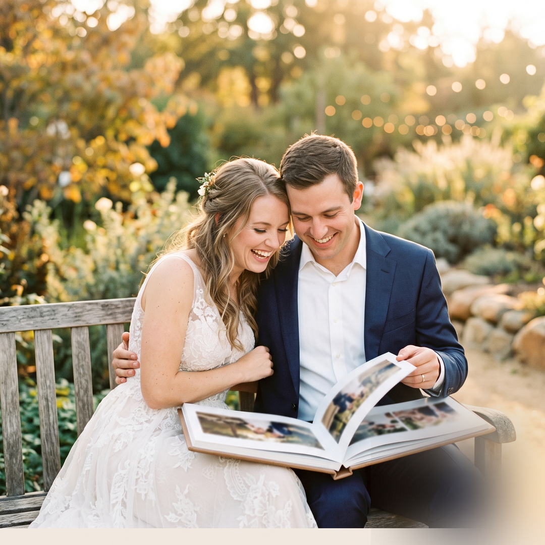 Wedding couple at sunset – example client photo gallery in Pictual